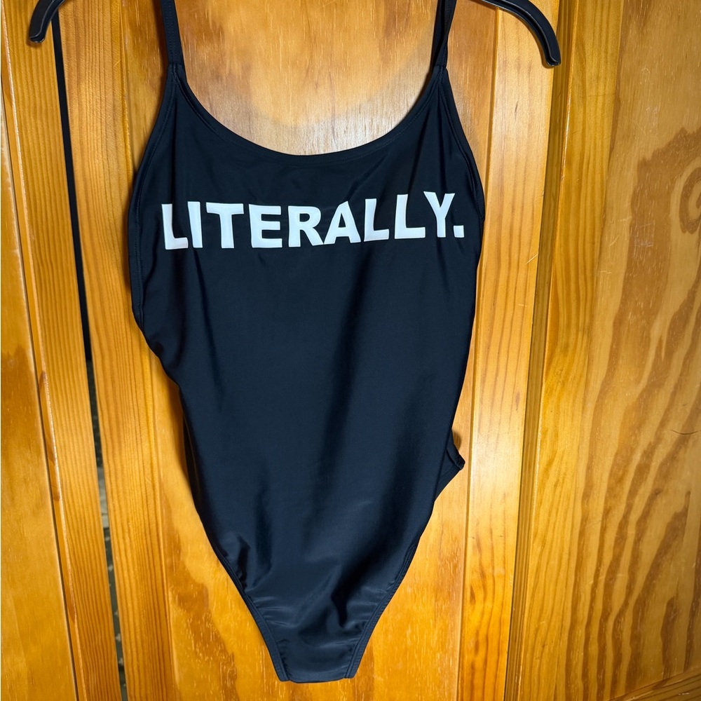 Gianni Bini Black Swimsuit with LITERALLY Message Size S/M